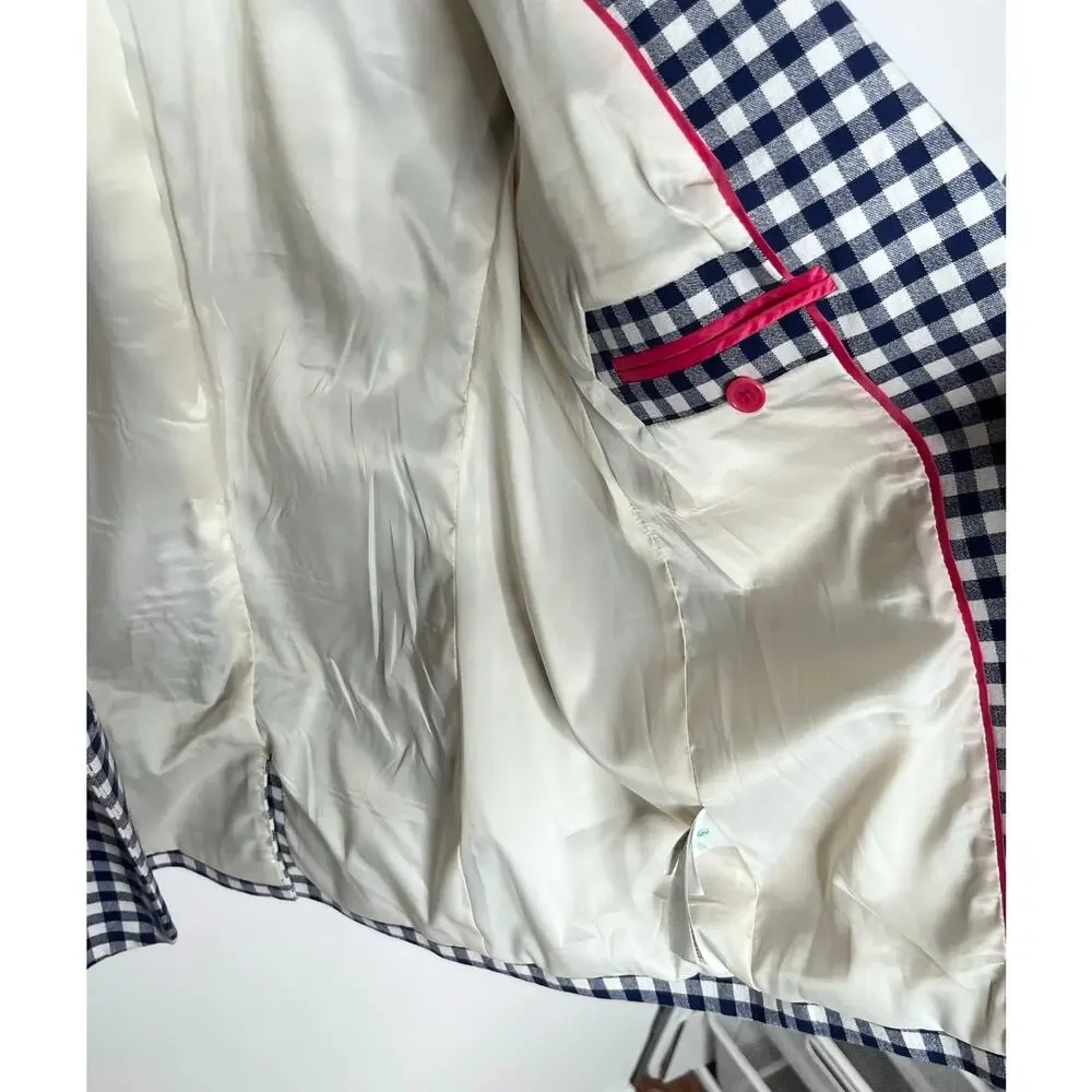 J.Crew Parke Blazer Gingham Bi-Stretch Cotton Navy White Check Size 12